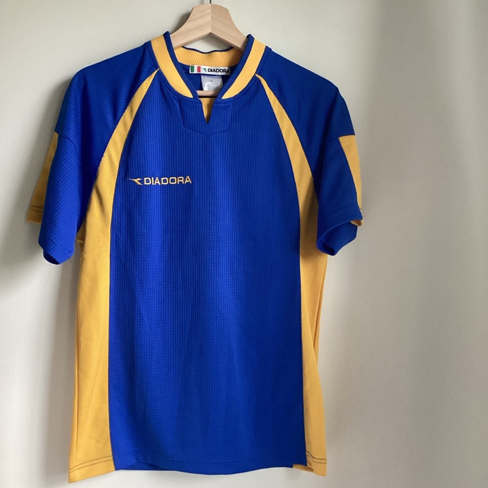 DIADORA Roma Team Jersey Youth Large Blue Yellow NWT Blokecore